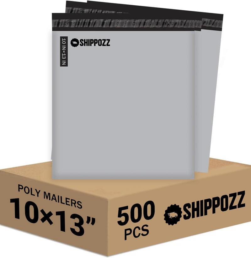 Shippozz 10x13 أكياس بولي 500 عبوة، أكياس بوليمر مقاومة للماء للشحن الملابس، أكياس بريد ذاتية الإغلاق لاحتياجات التعبئة للأعمال الصغيرة، أظرف بريدية للكتب والإكسسوارات - Image 1